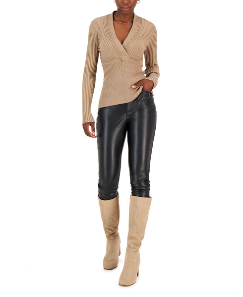 International Concepts Womens Ribbed Surplice Pullover Sweater